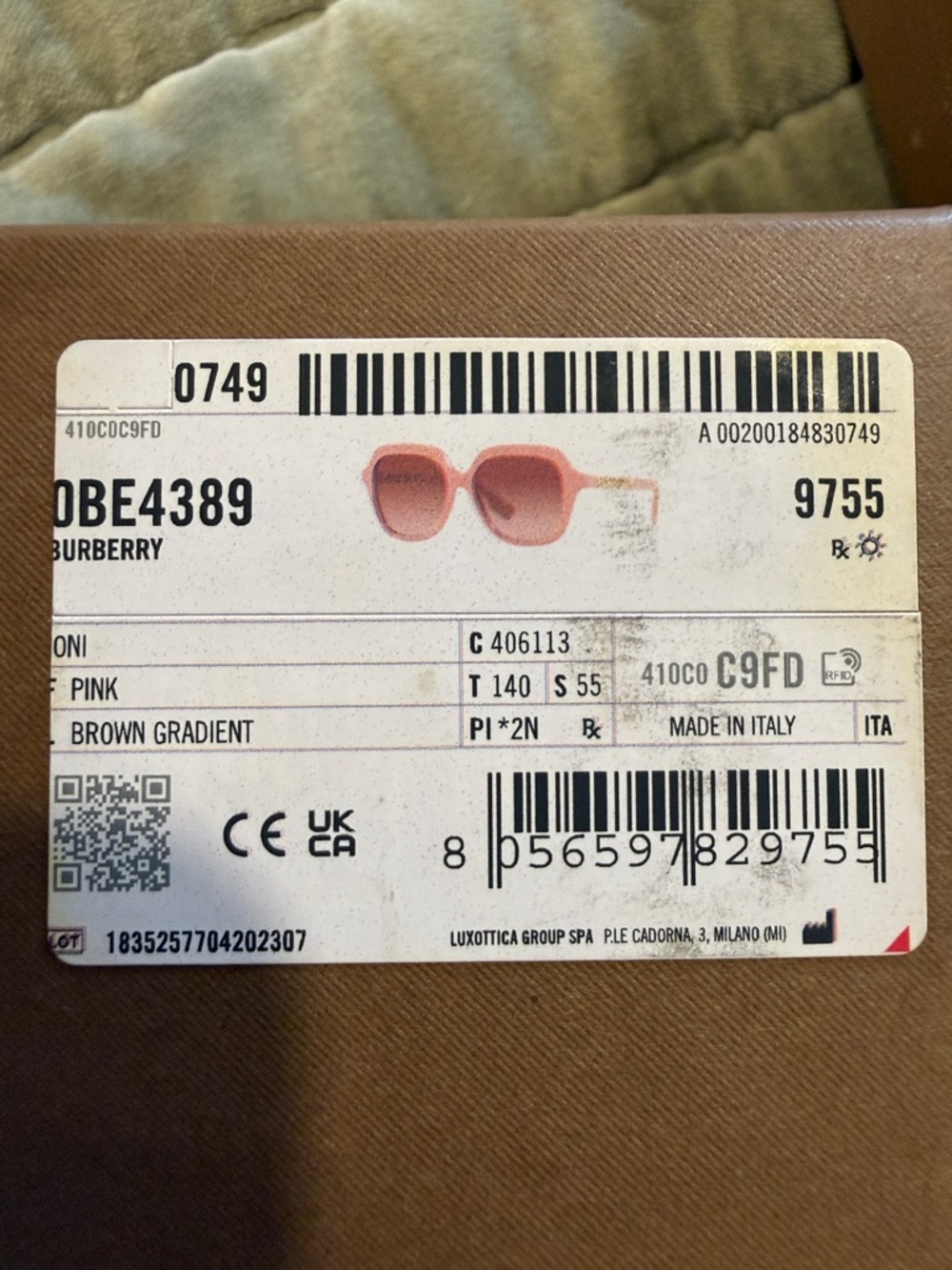 Burberry Pink Frame Sunglasses with Brown Gradient Lenses - Picture 8 of 8